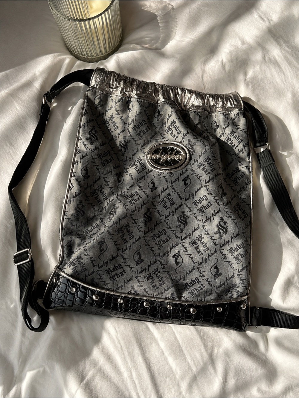 Baby Phat Drawstring Backpack Y2K Monogram Croc Trim